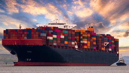 Container ship at sea carrying ocean freight